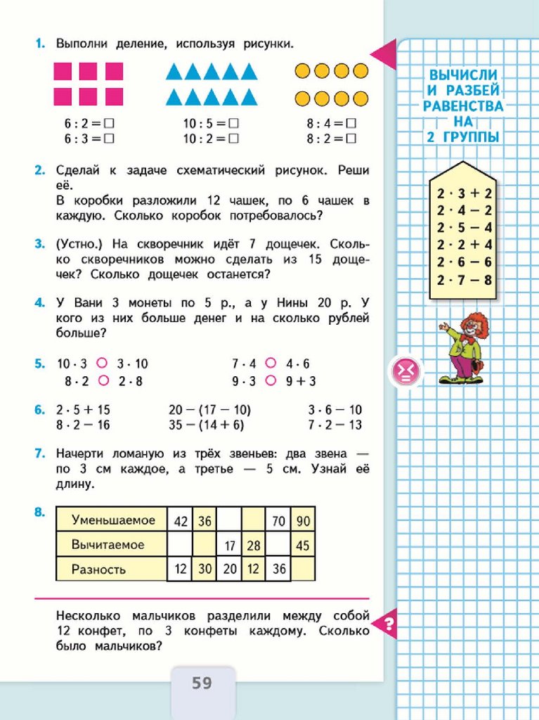 Выполни деление используя рисунки