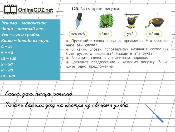 Напиши слова названия рисунков в алфавитном порядке