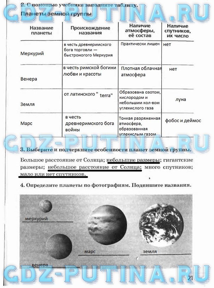 Таблица планет 5 класс