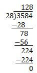 3584 divided by 28 equals 128.